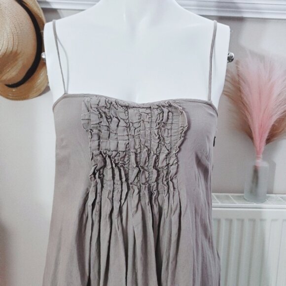 Gap Vintage Sandy Taupe Drop Waist Pleated Strappy Midi Dress - Picture 4 of 16